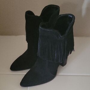 ANTONIO MELANI Dark Suede Fringe Booties